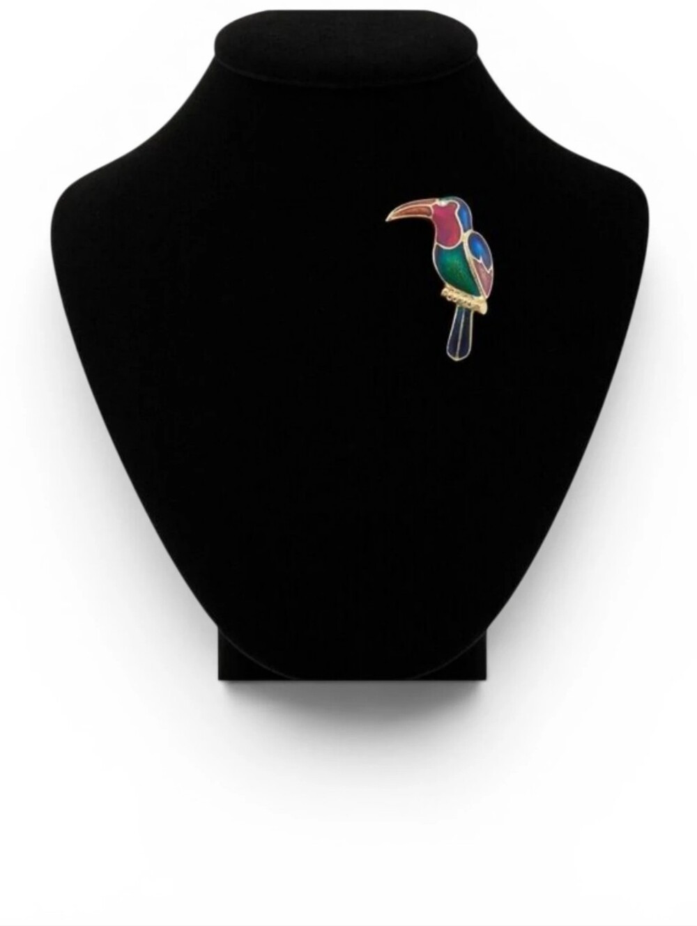 Vintage Enamel Toucan Brooch Gold Tone Tropical Bird